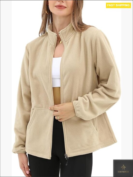 Jackets & Blazers - Warm Soft Lightweight Full Zip Fleece Jacket with 6 Pockets Winter